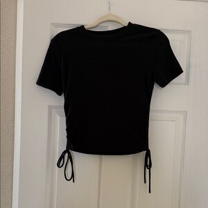 Zara Black Short Sleeve Tie-Side Top